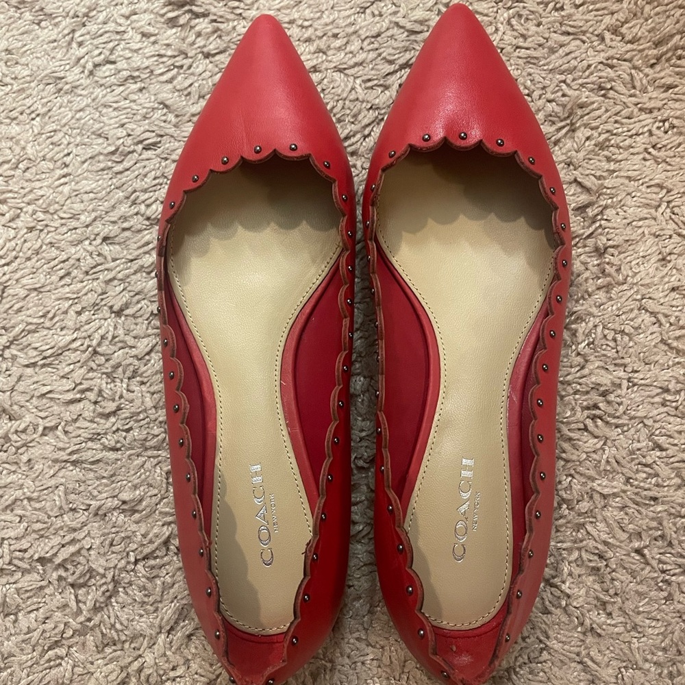 Coach Leather Scalloped Flats